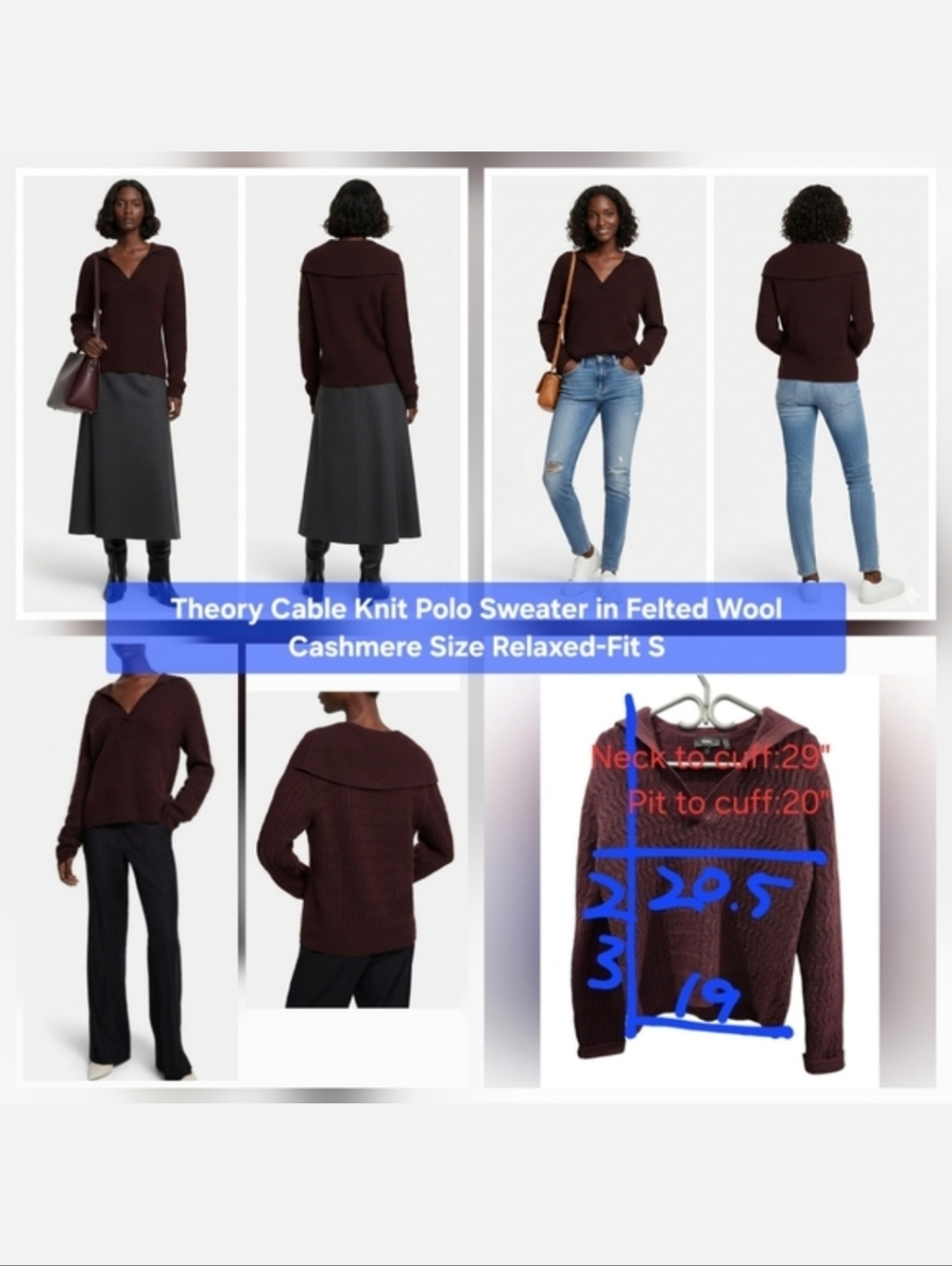 Theory Cable Knit Polo Sweater in Felted Wool Cashmere Size Relaxed-Fit S